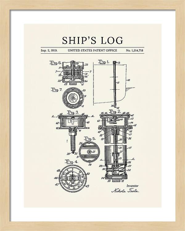 Ship's Log Tesla Minimalist Patent Us1314718