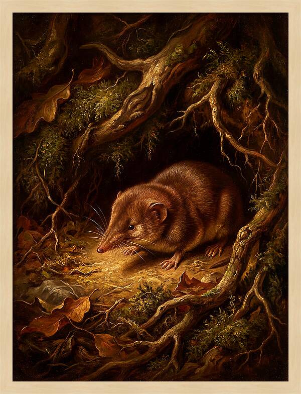 Shrew Among Roots And Leaves