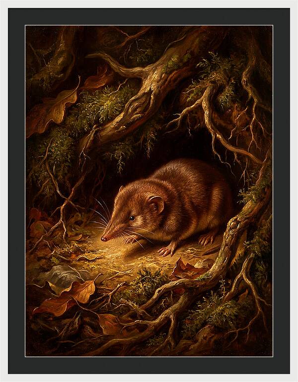 Shrew Among Roots And Leaves