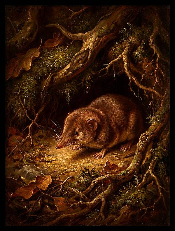 Shrew Among Roots And Leaves