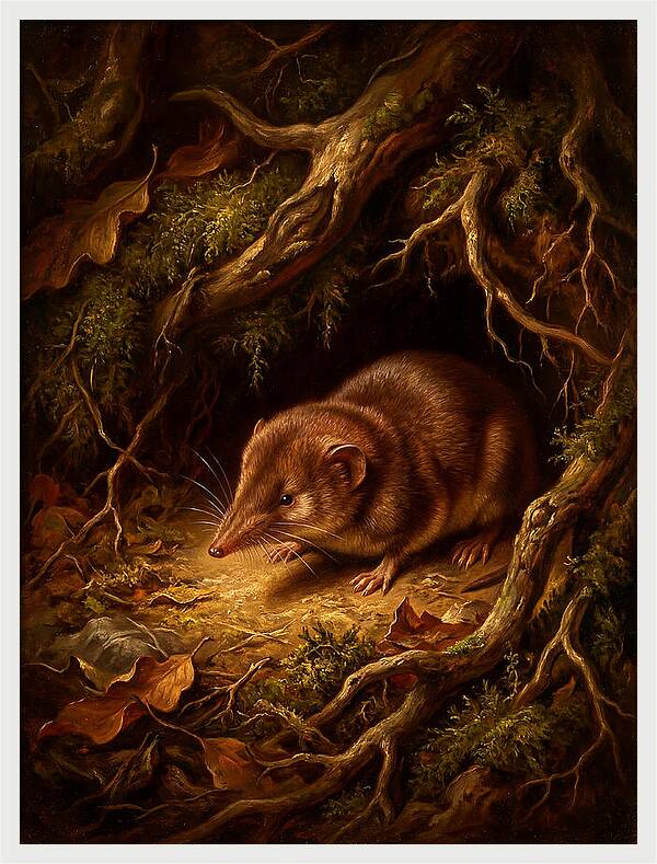 Shrew Among Roots And Leaves