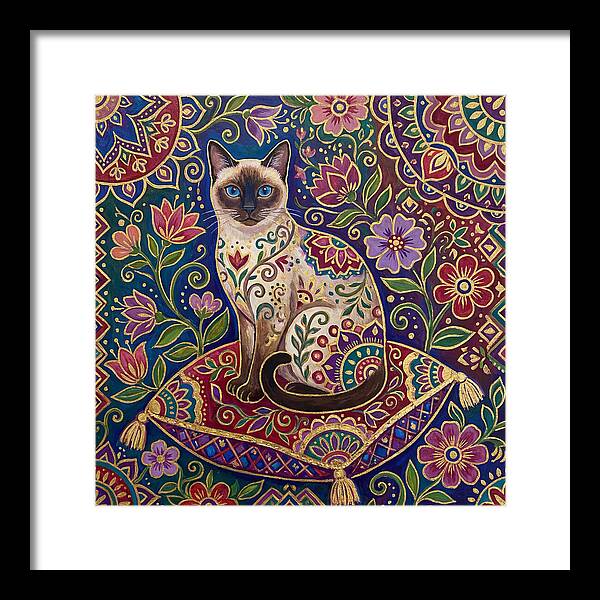 Siamese Cat In Vibrant Floral