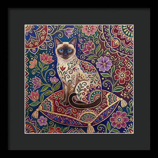 Siamese Cat In Vibrant Floral