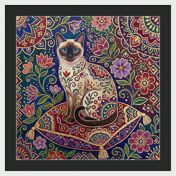 Siamese Cat In Vibrant Floral