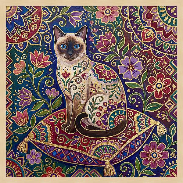 Siamese Cat In Vibrant Floral