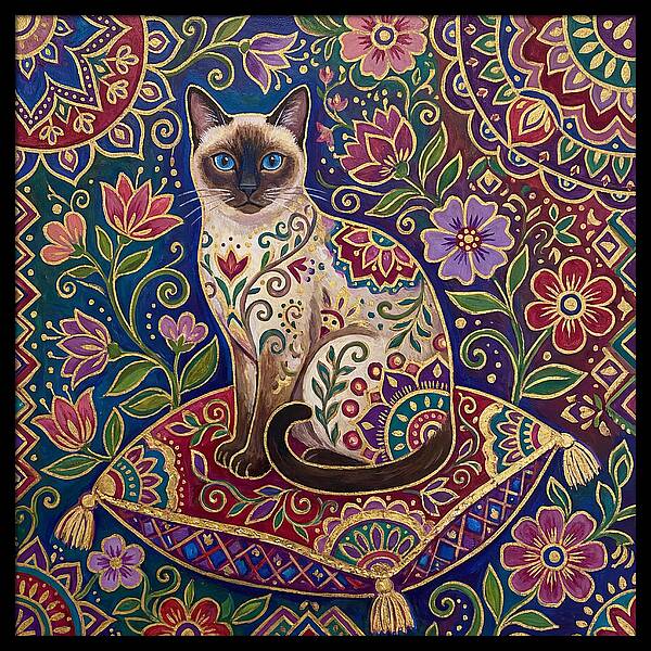 Siamese Cat In Vibrant Floral