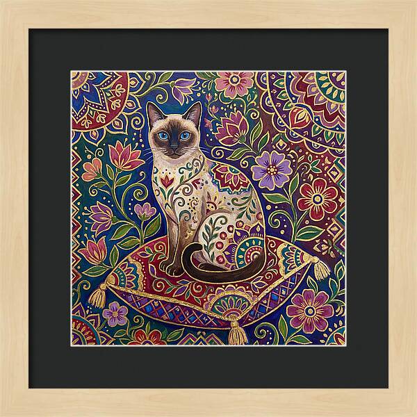Siamese Cat In Vibrant Floral