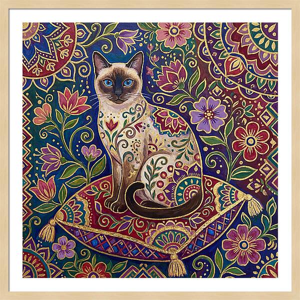 Siamese Cat In Vibrant Floral