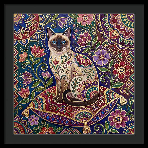 Siamese Cat In Vibrant Floral