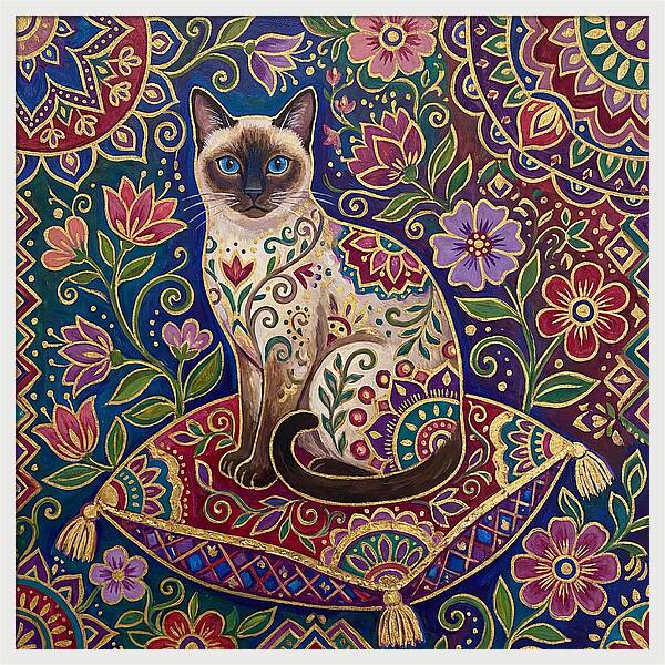Siamese Cat In Vibrant Floral