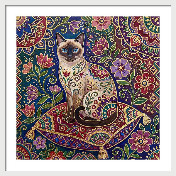 Siamese Cat In Vibrant Floral