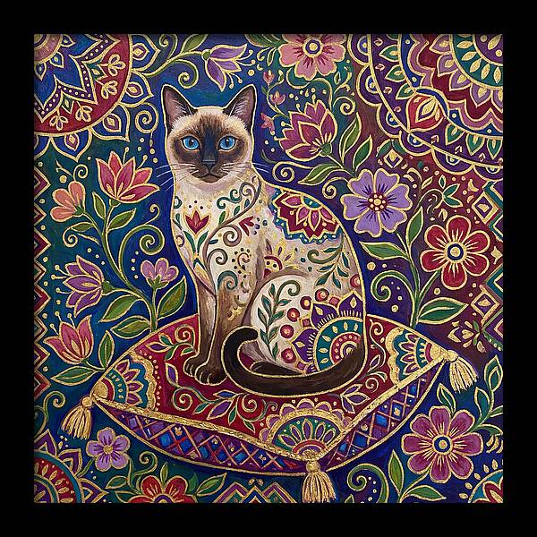 Siamese Cat In Vibrant Floral