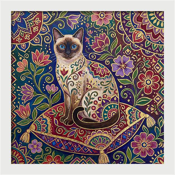 Siamese Cat In Vibrant Floral