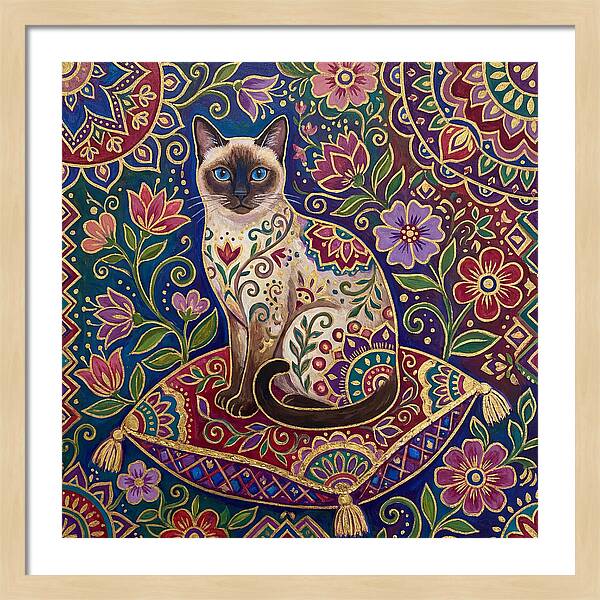 Siamese Cat In Vibrant Floral