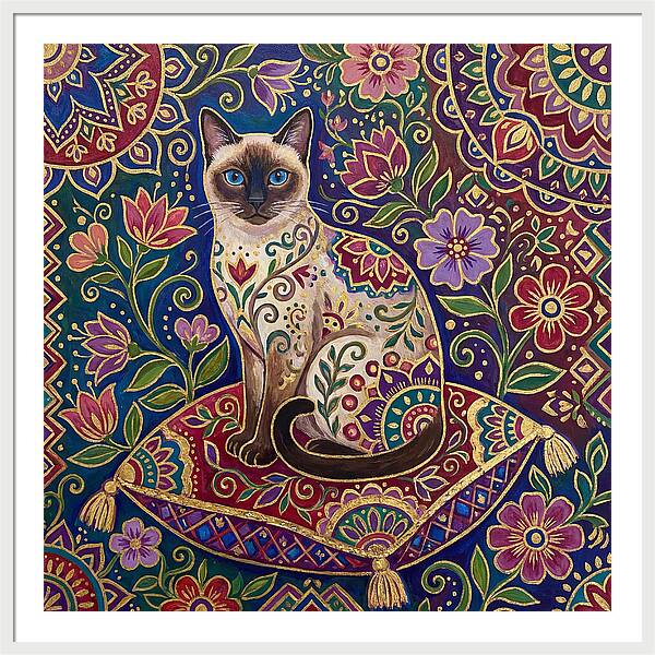 Siamese Cat In Vibrant Floral