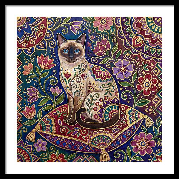 Siamese Cat In Vibrant Floral