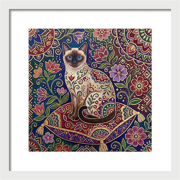 Siamese Cat In Vibrant Floral