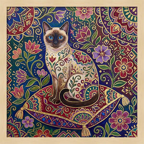Siamese Cat In Vibrant Floral