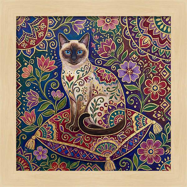 Siamese Cat In Vibrant Floral