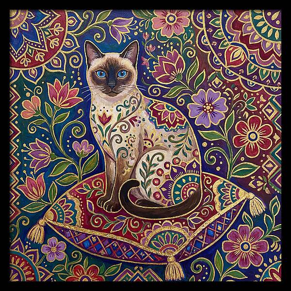 Siamese Cat In Vibrant Floral