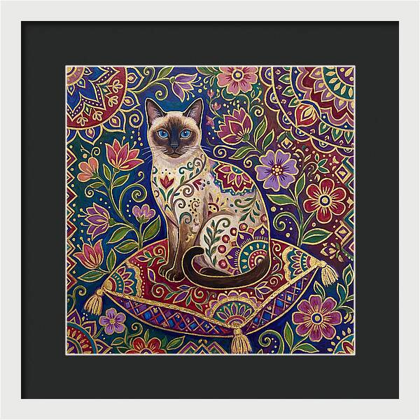 Siamese Cat In Vibrant Floral