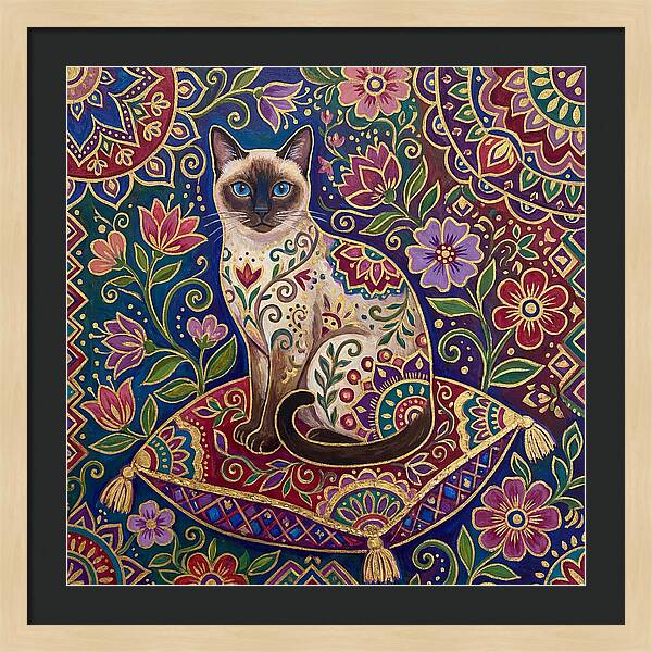 Siamese Cat In Vibrant Floral