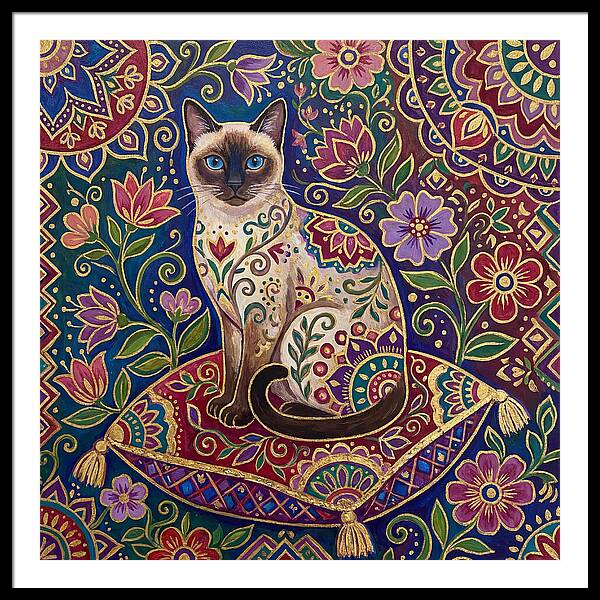Siamese Cat In Vibrant Floral