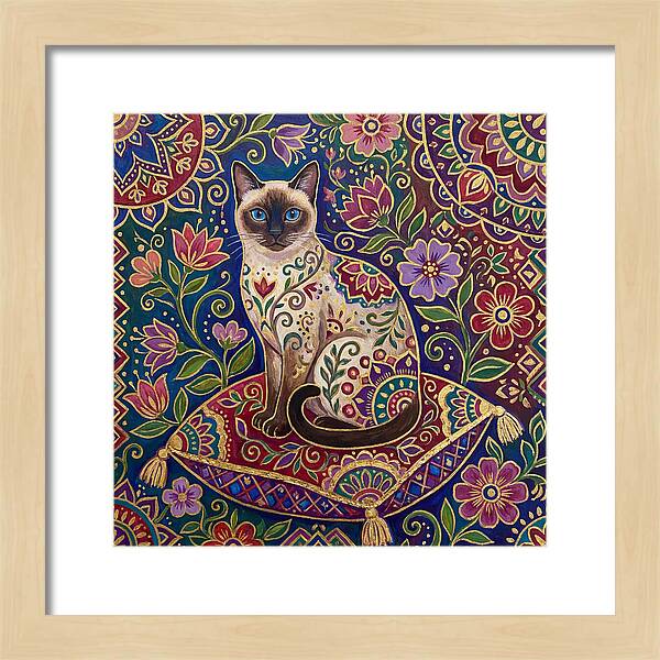 Siamese Cat In Vibrant Floral