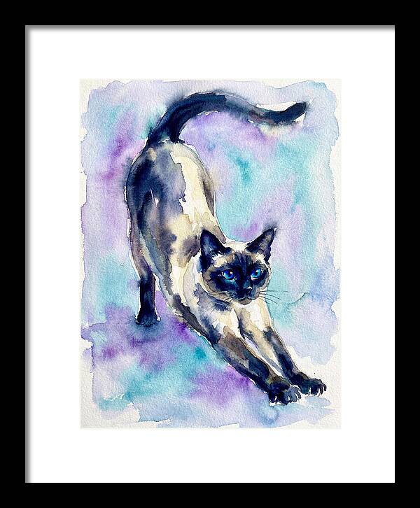 Siamese Cat Stretching Watercolor