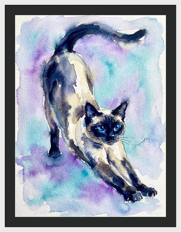 Siamese Cat Stretching Watercolor