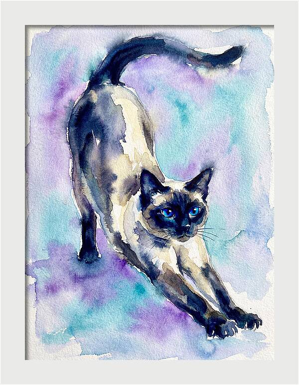 Siamese Cat Stretching Watercolor