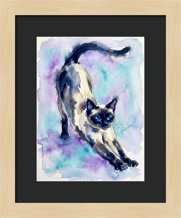 Siamese Cat Stretching Watercolor