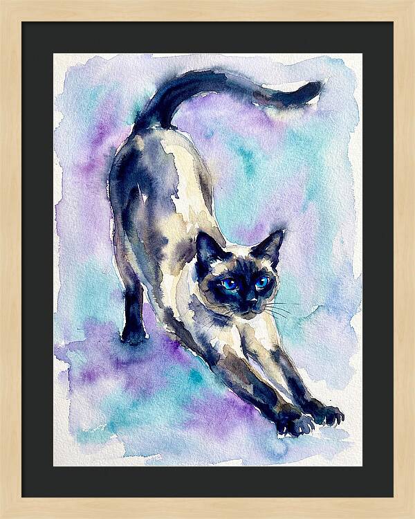 Siamese Cat Stretching Watercolor