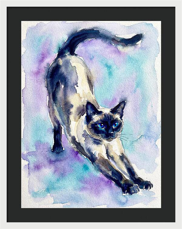 Siamese Cat Stretching Watercolor