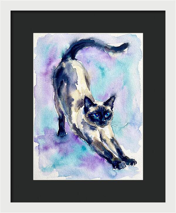 Siamese Cat Stretching Watercolor