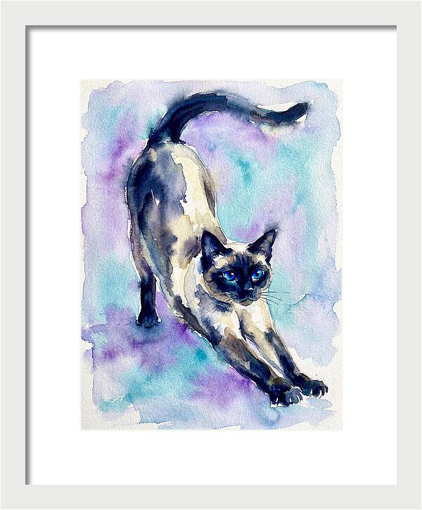 Siamese Cat Stretching Watercolor