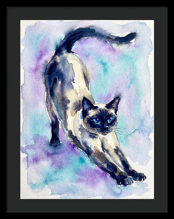 Siamese Cat Stretching Watercolor