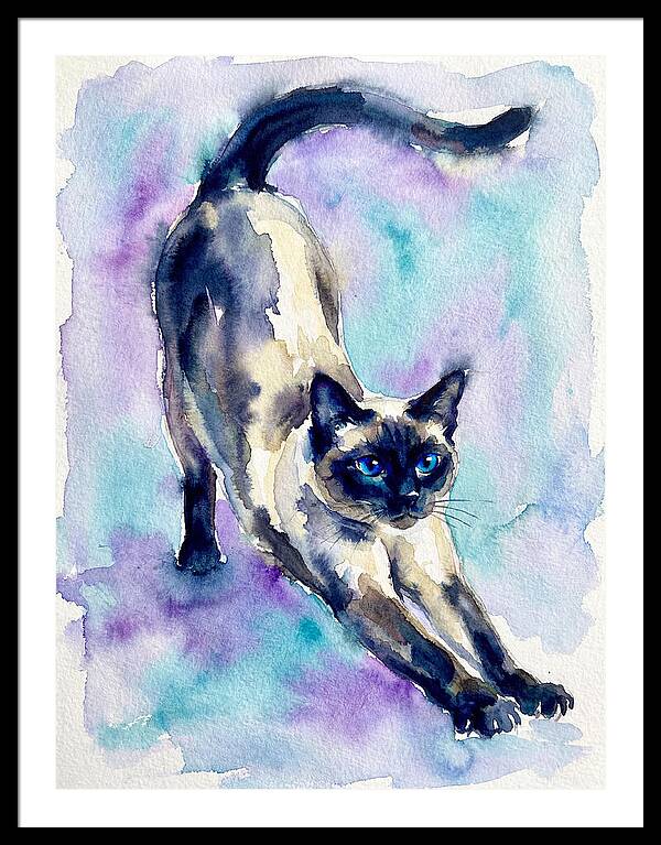 Siamese Cat Stretching Watercolor