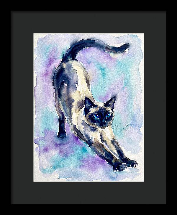Siamese Cat Stretching Watercolor
