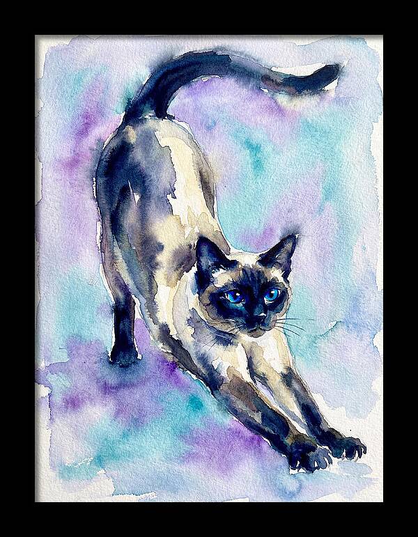 Siamese Cat Stretching Watercolor