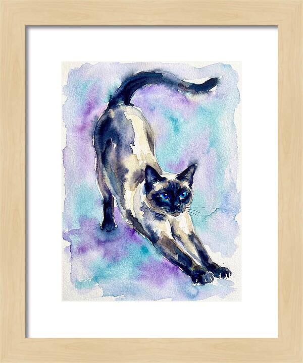 Siamese Cat Stretching Watercolor