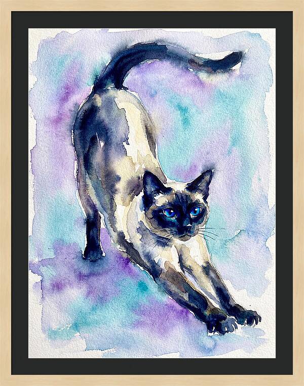 Siamese Cat Stretching Watercolor