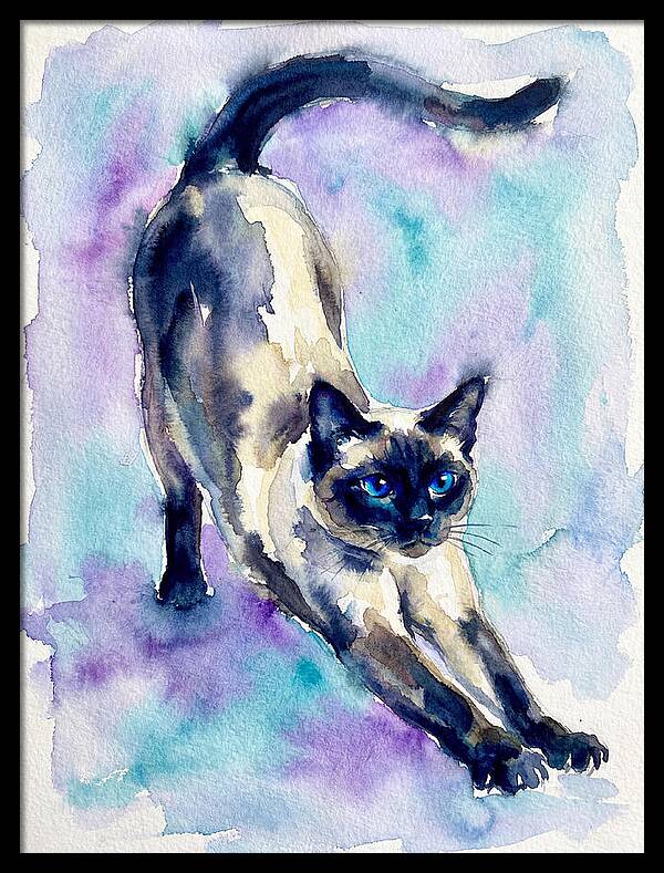 Siamese Cat Stretching Watercolor