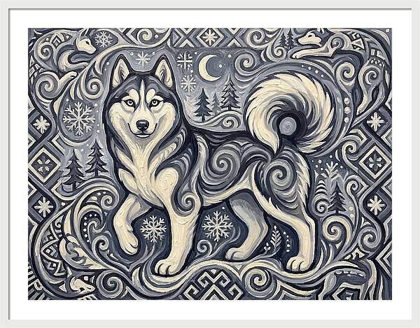 Siberian Husky In Folk Art Style