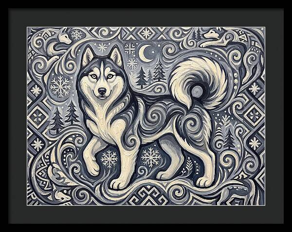 Siberian Husky In Folk Art Style