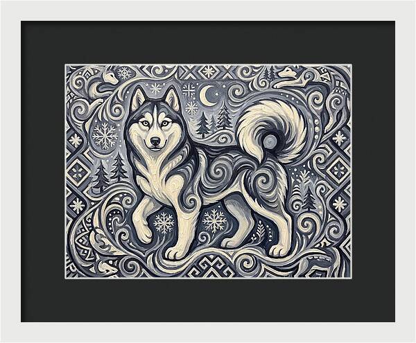 Siberian Husky In Folk Art Style