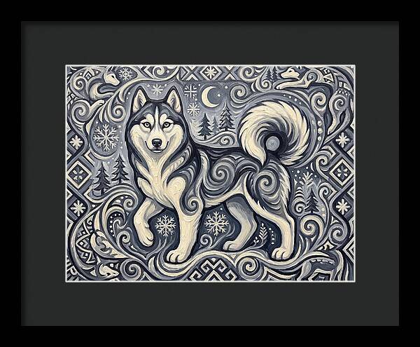 Siberian Husky In Folk Art Style