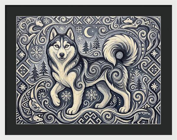 Siberian Husky In Folk Art Style