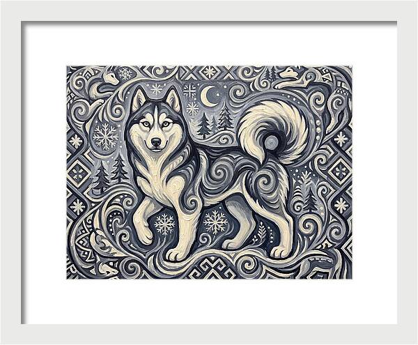 Siberian Husky In Folk Art Style