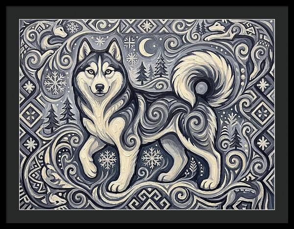 Siberian Husky In Folk Art Style